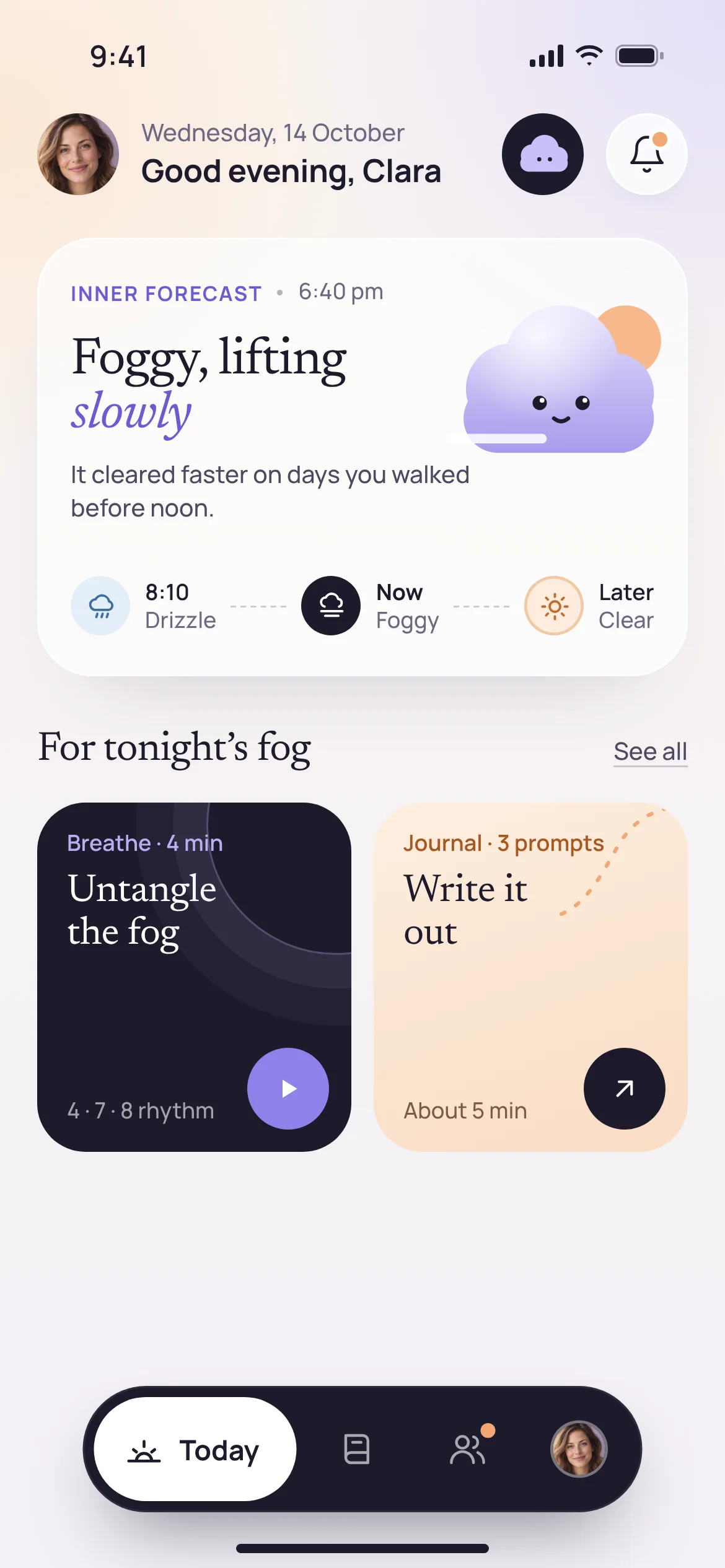 Brume app screen 1